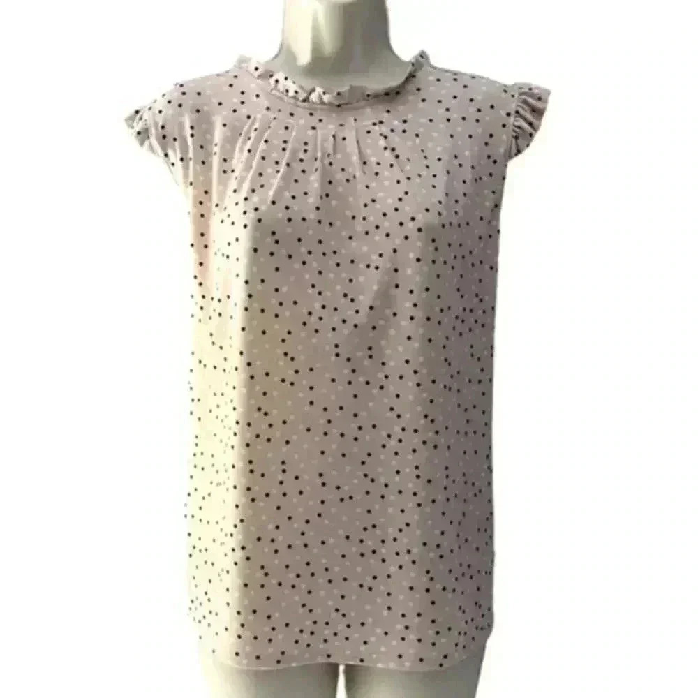 Adrianna Papell Sleeveless Polka Dot Blouse Pink Beige Large